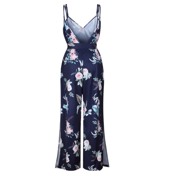 Blue Silky Floral Jumpsuit - Picture 6 of 7